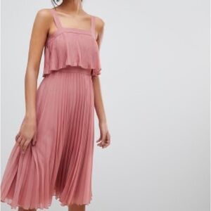 ASOS Maternity Dress Double Layer Dusty Pink Tea Pink Pleated Dress